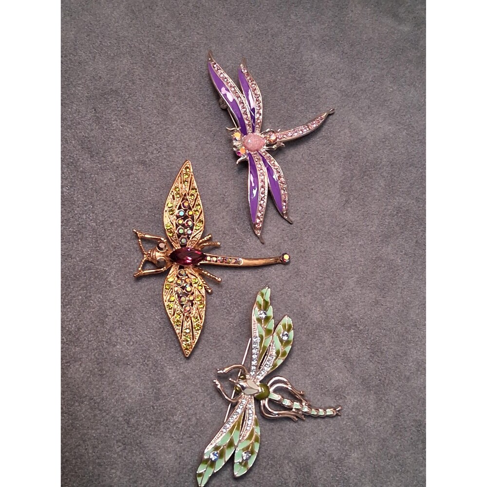 Vintage Dragonfly Brooch Bundle (3) Rhinestones Enamel